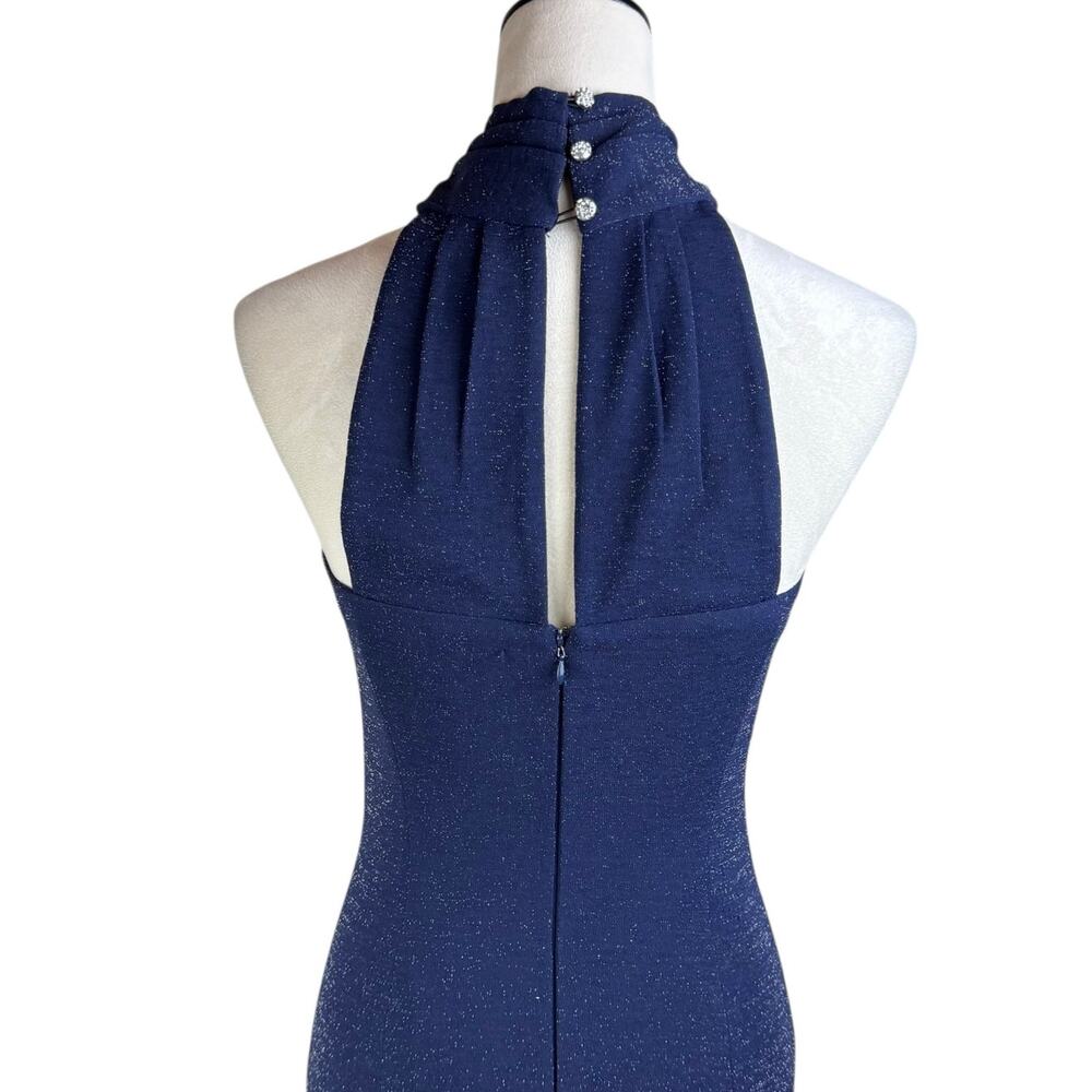 Tahari ASL Navy Sparkle Crossover Halter Slim Maxi Formal Cocktail Dress Gown - Picture 6 of 9
